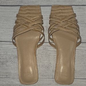 Marc Fisher Women's ML Varro 2 Embossed Leather Slide Sandals Tan Size 7